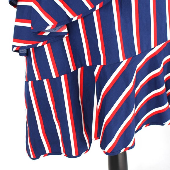NWT Alice + Olivia Laflora Asymmetric Ruffle Striped Poplin Dress Off Shoulder 4 - Picture 4 of 7